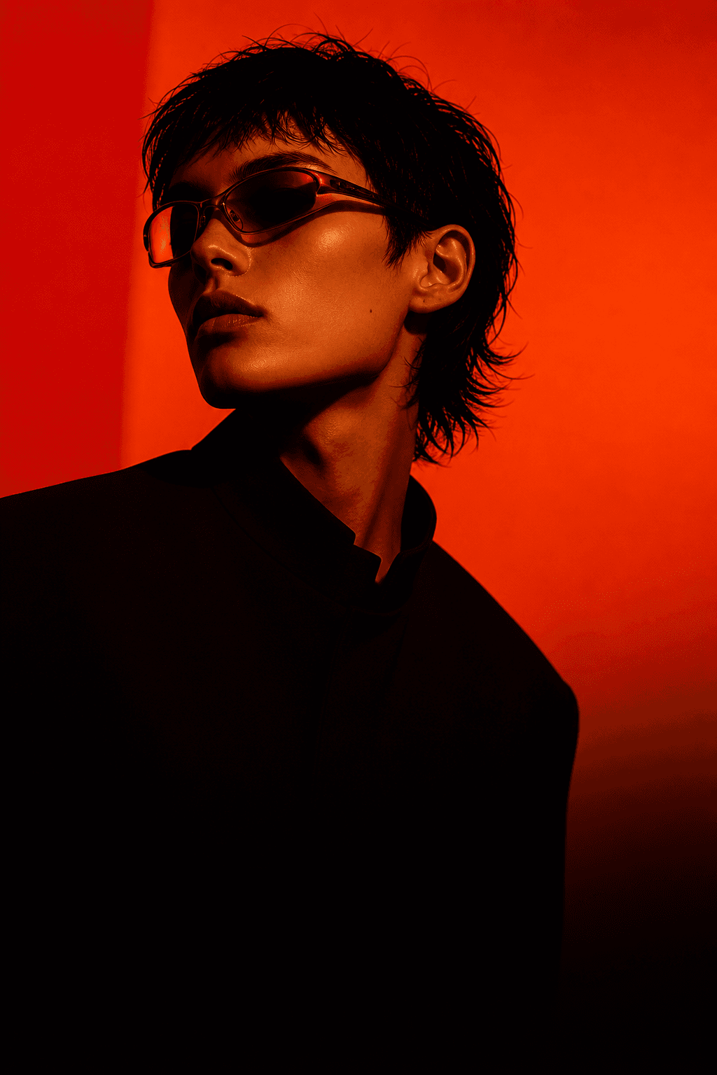 Orangefarbenes Editorial-Portrait für trennl